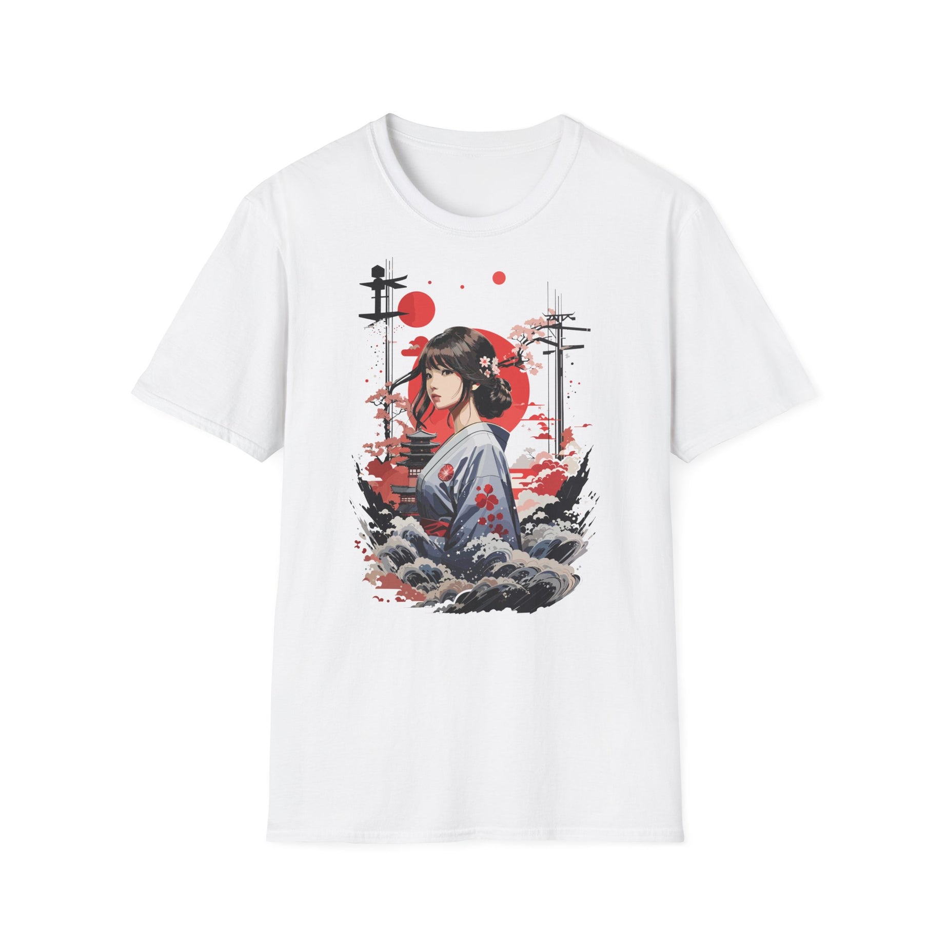 Japanische Kimono Kunst Unisex Softstyle T-Shirt - Lässiges Grafik-T-Shirt
