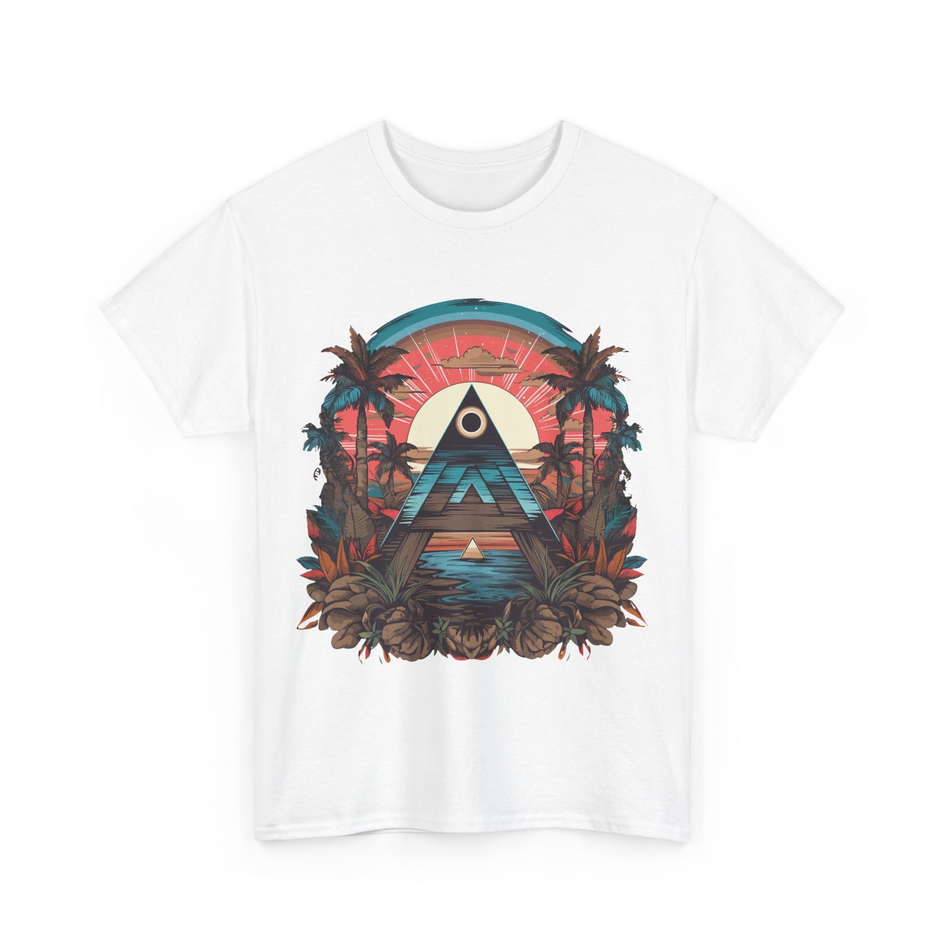 Retro Sonnenuntergang Grafik Unisex Baumwoll-T-Shirt